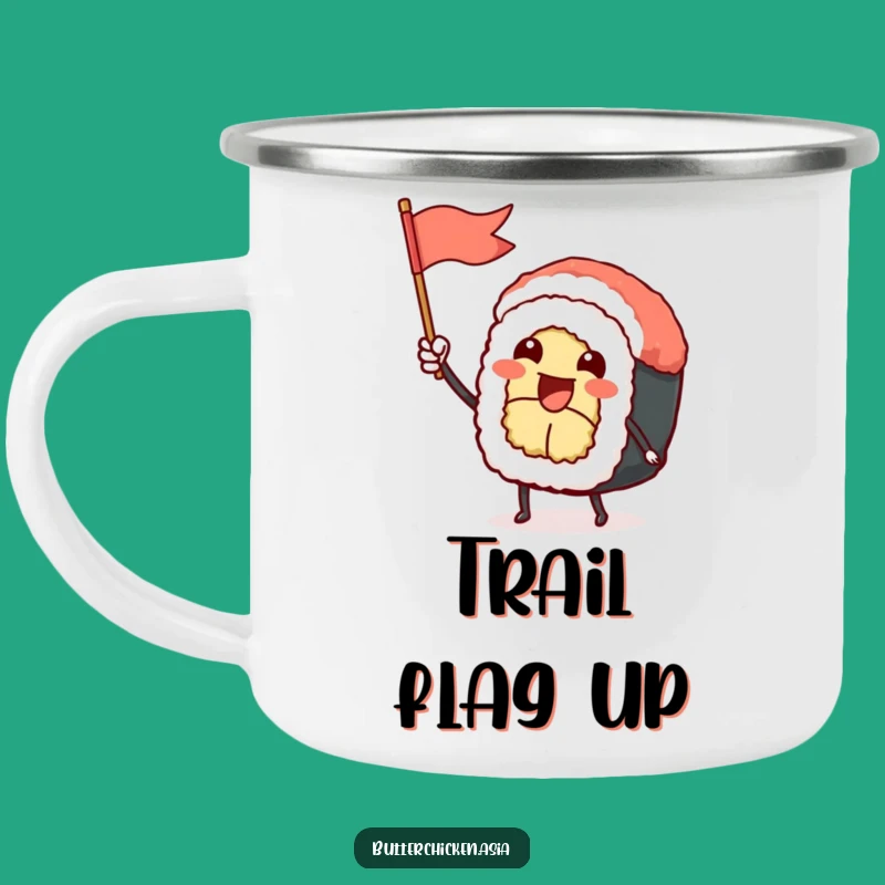 Funny Sushi Roll Camping Mug: Adventure with this Cheerful Character