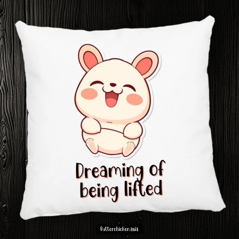 Funny bao bun pillow featuring a beaming character with an ecstatic smile as it is being picked up.