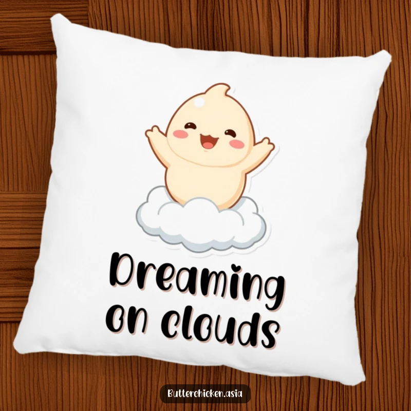 Funny dumpling pillow featuring a playful character joyfully bouncing on a cloud, offering soft comfort and charming whimsical decor.