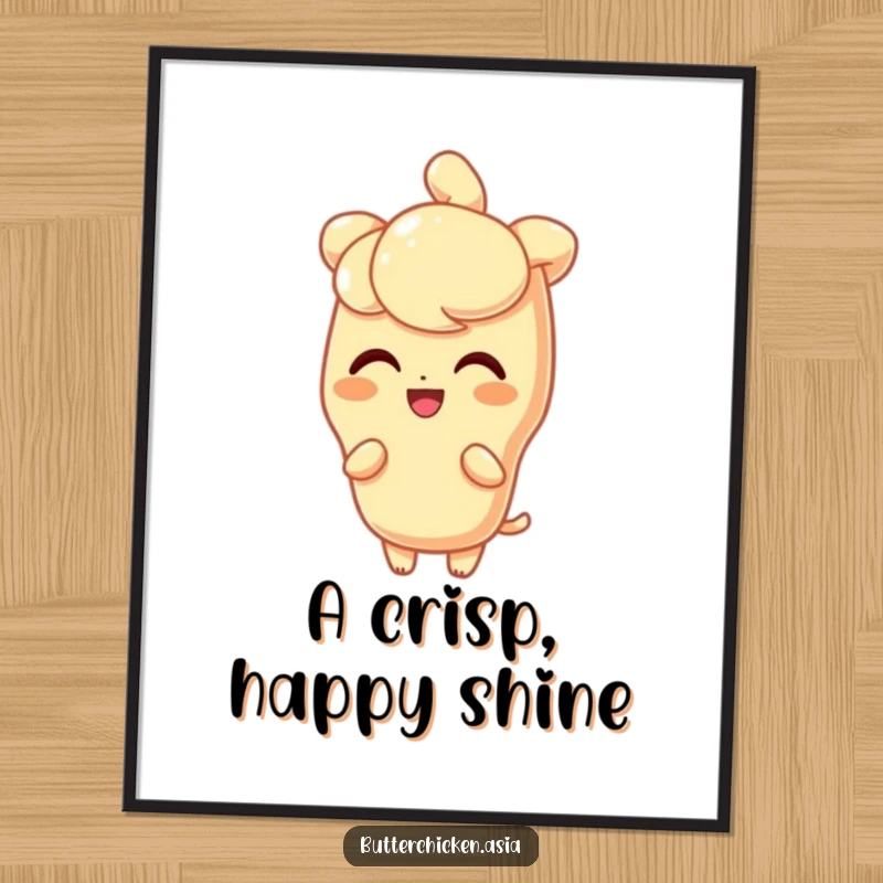 Funny Digital Art Print of a delighted tempura character with a light, crisp shine, creating a sparkling and joyful scene.