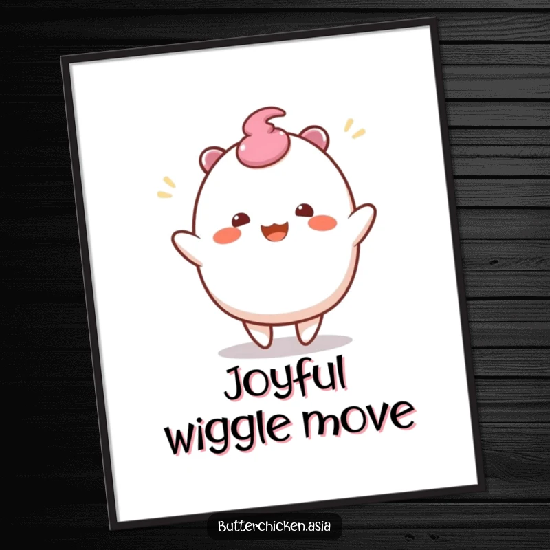 Funny Mochi Digital Art: a wobbly mochi character does a joyful wiggle dance. Instant art for a sweet and funny gift.