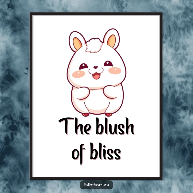 Funny Digital Art Print of a giggling bao bun character with a happy blush, radiating infectious joy and laughter.
