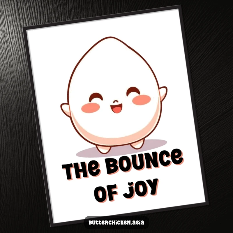 Funny Digital Art Print of a bouncy mochi character joyfully leaping, creating a dynamic and energetic scene.