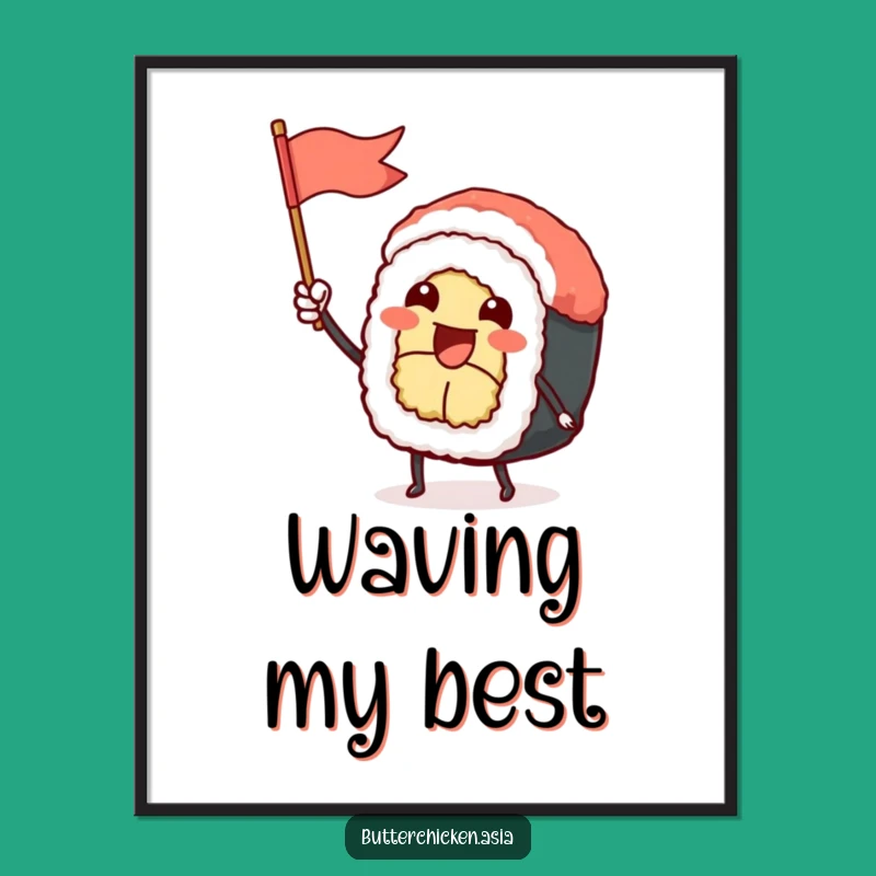 Funny Sushi Roll Digital Art: Instant Joy with this Waving Character