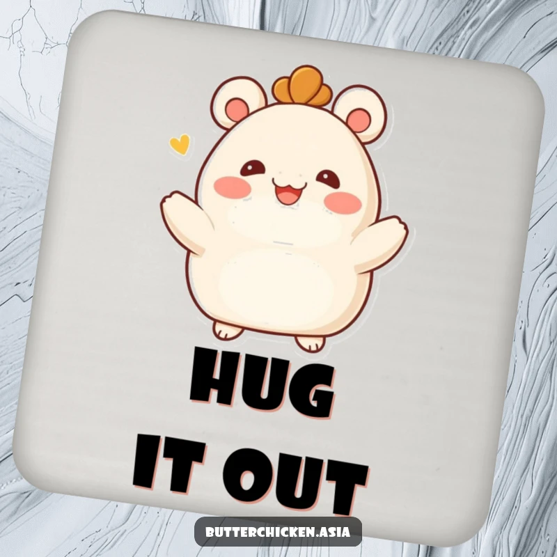 Funny Bao Bun Coaster: a smiling bao bun character offers a warm embrace. Protects surfaces with a cute and funny gift.