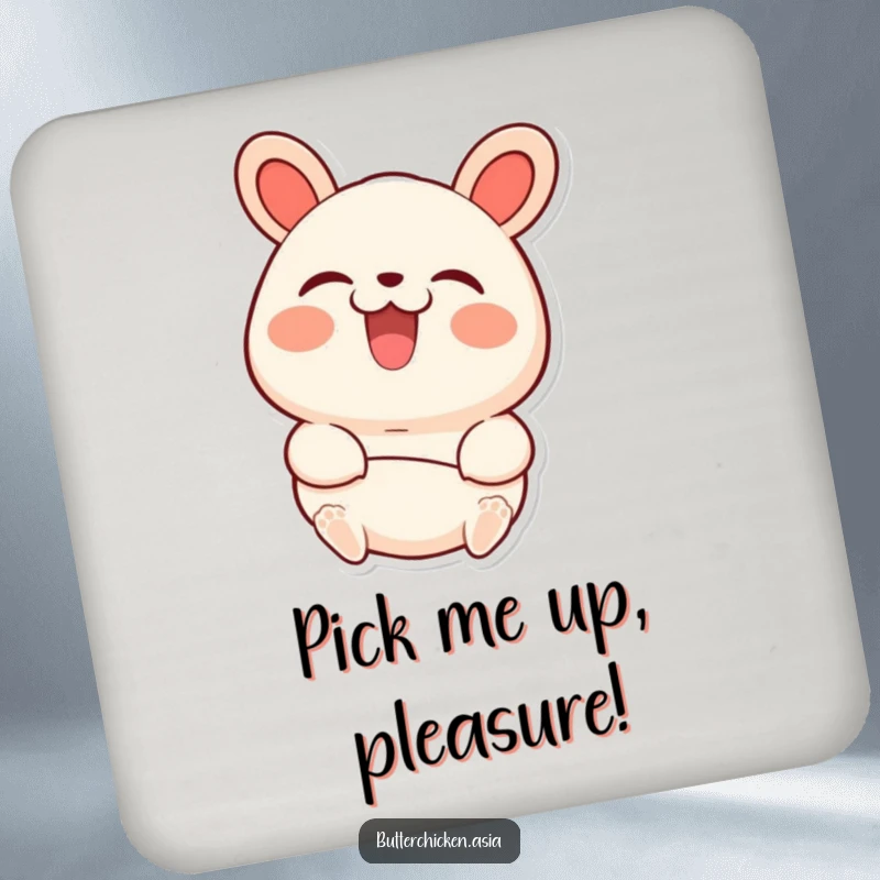 Funny bao bun drink coasters featuring a joyful character beaming with happiness while being lifted, protecting tables.