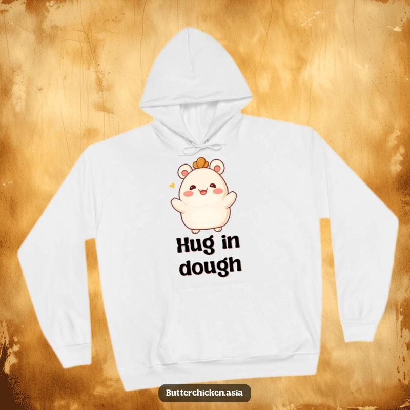 Funny Bao Bun Hoodie: a smiling bao bun character provides a warm hug. Ideal for cozy comfort and a funny gift.