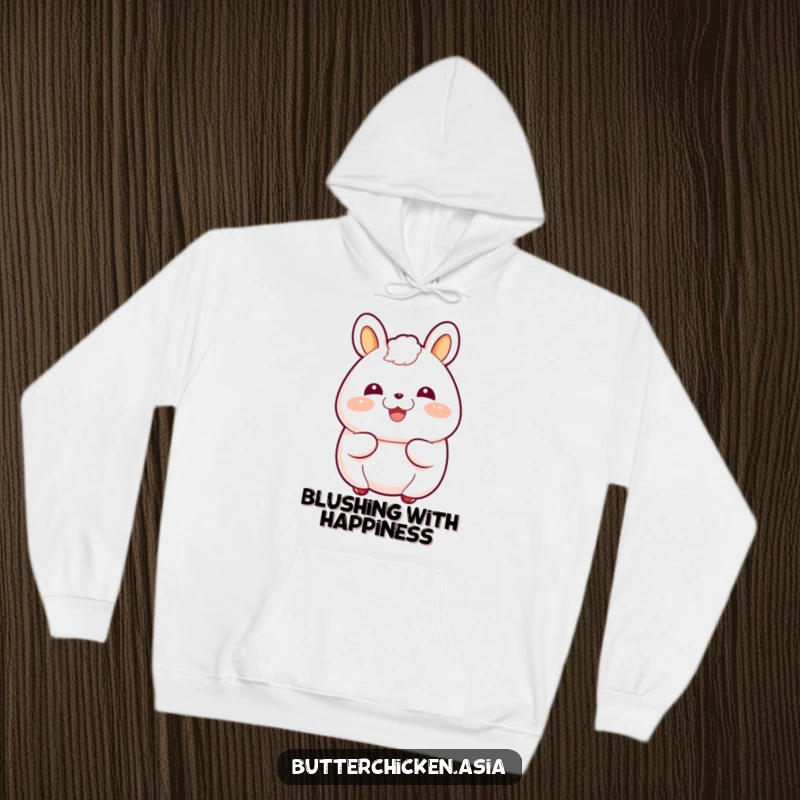 Funny Hoodie displaying a giggling bao bun character with a happy blush, perfect for staying warm and cheerful.