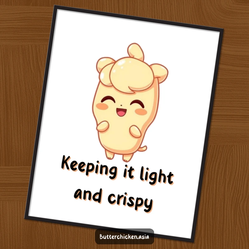 Funny Free Printable Wall Art: A delighted tempura character gleaming with a light, crisp shine, adding culinary charm.