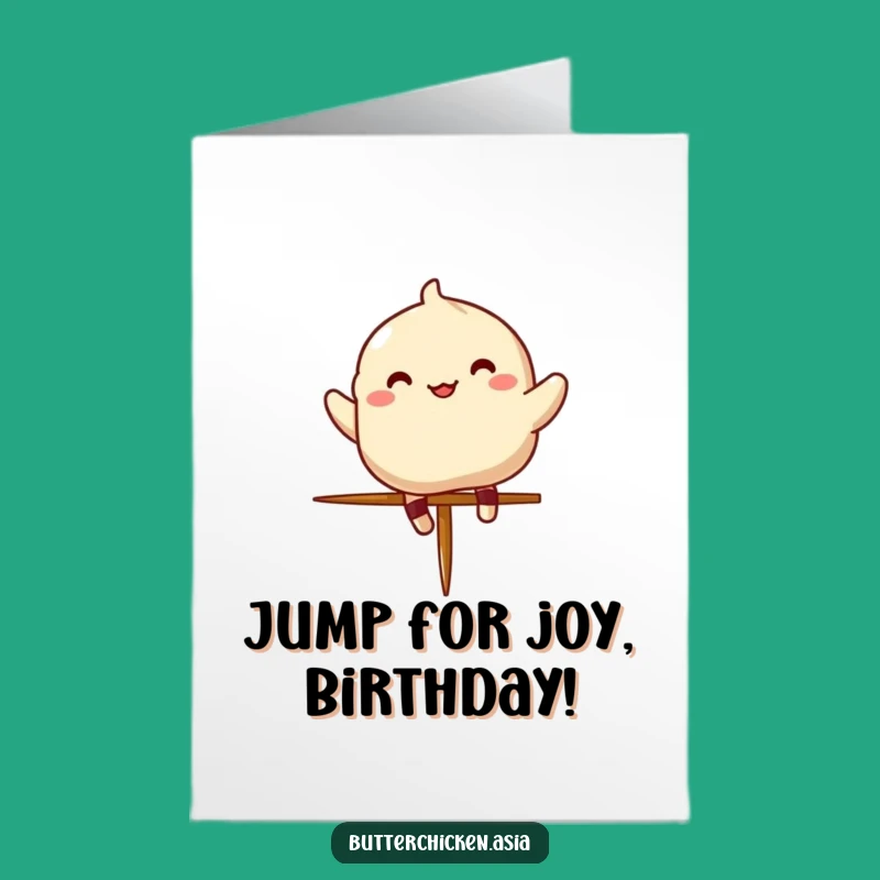 Free Printable Birthday Card: Funny Dumpling Jumping Fun, Downloadable Gift for Smiles