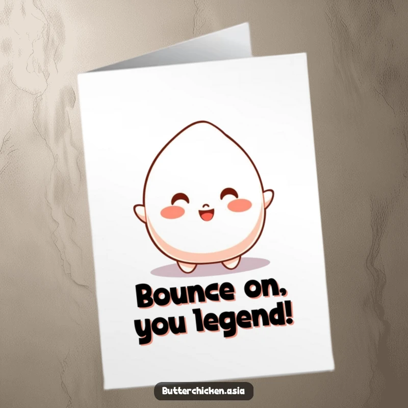 Funny Free Printable Congratulations Card: A bouncy mochi character performing a joyful bounce to celebrate success and good news.