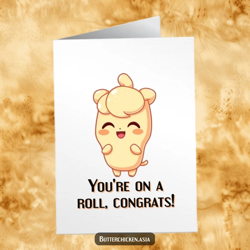 Funny Free Printable Congratulations Card: A delighted tempura character with a crisp shine, celebrating a successful moment.