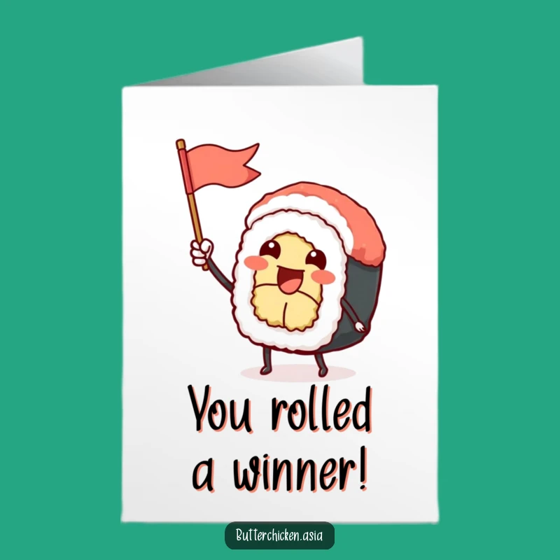 Free Printable Sushi Congrats Card: Funny Waving Flag Downloadable Gift