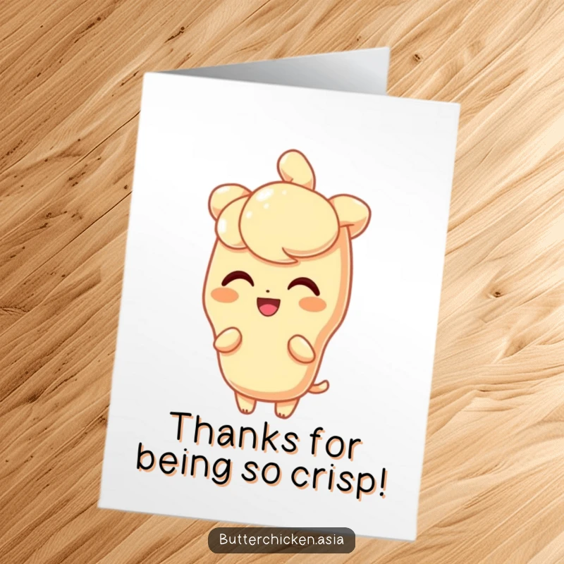 Funny Free Printable Thank You Card: A delighted tempura character with a light, crisp shine, conveying sincere thanks.