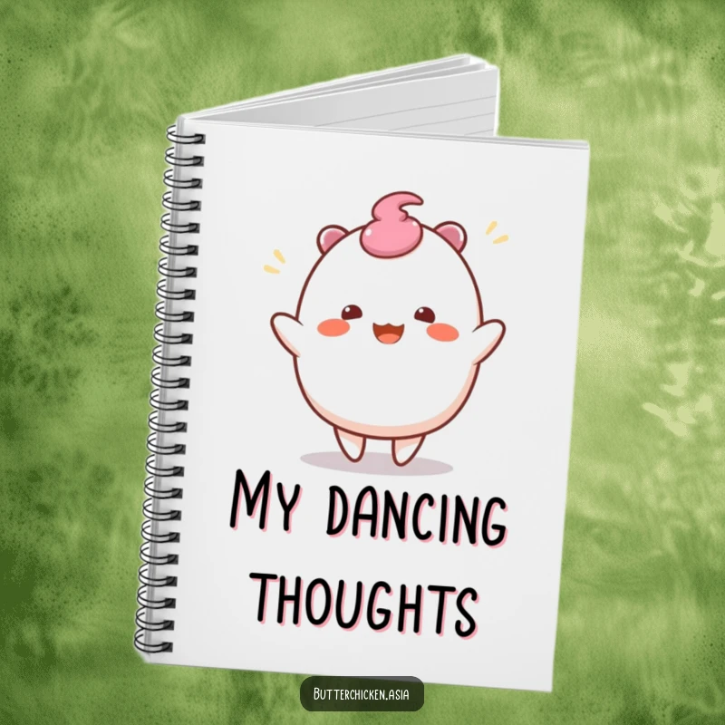 Funny Mochi Notebook: a wobbly mochi character does a joyful wiggle dance. Great for notes and a funny gift.