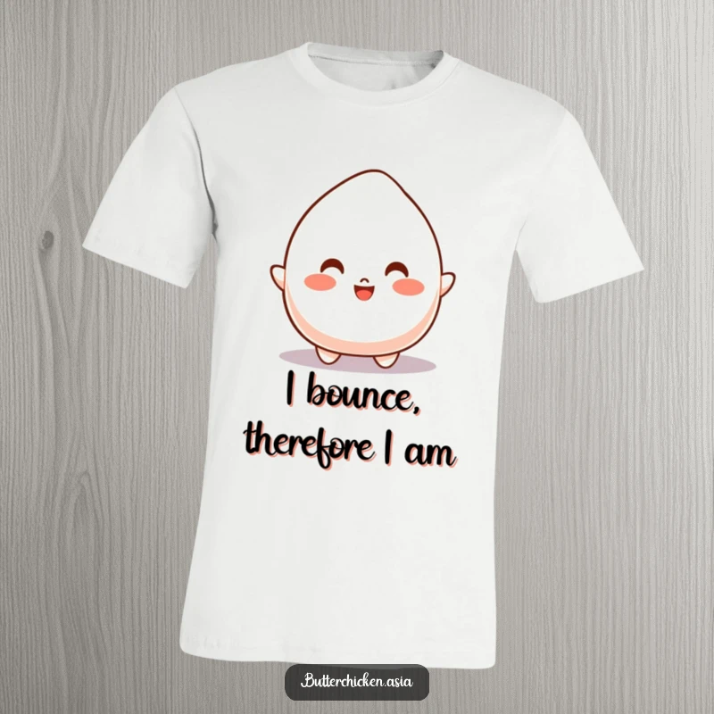Funny T-Shirt showcasing a bouncy mochi character energetically leaping with pure joy and excitement.