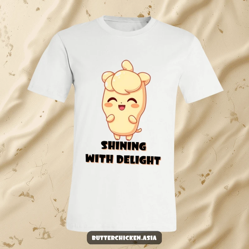Funny T-Shirt showcasing a delighted tempura character with a shimmering, crisp exterior, exuding pure joy.